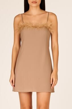 Charmed Hearts Tan Feather Trim Slip Dress Beige Women’s Size: M
